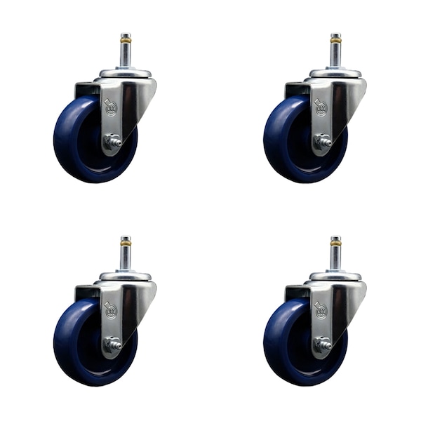 3.5'' Solid Polyurethane Wheel Swivel 7/16'' Grip Ring Stem Caster Set, 4PK